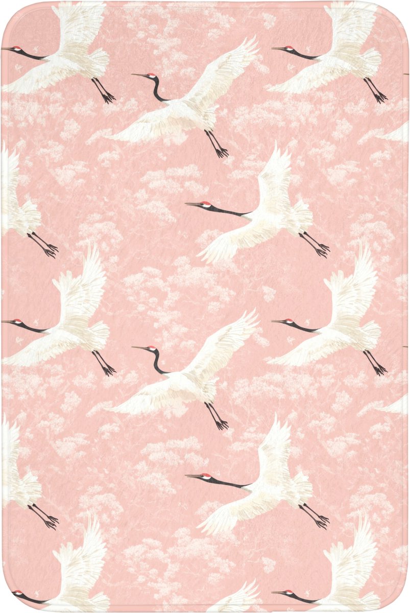 WC mat 60x90 cm - Antislip - Kraanvogels - Bloesem - Roze - Toiletmat - Vloermat - Douchem