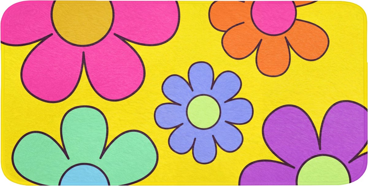 Badmat 120x60 cm - Antislip - Bloemen - Illustratie - Kleurrijk - Badmatten voor badkamer - Badkamermat - Douchemat - Badkamer mat