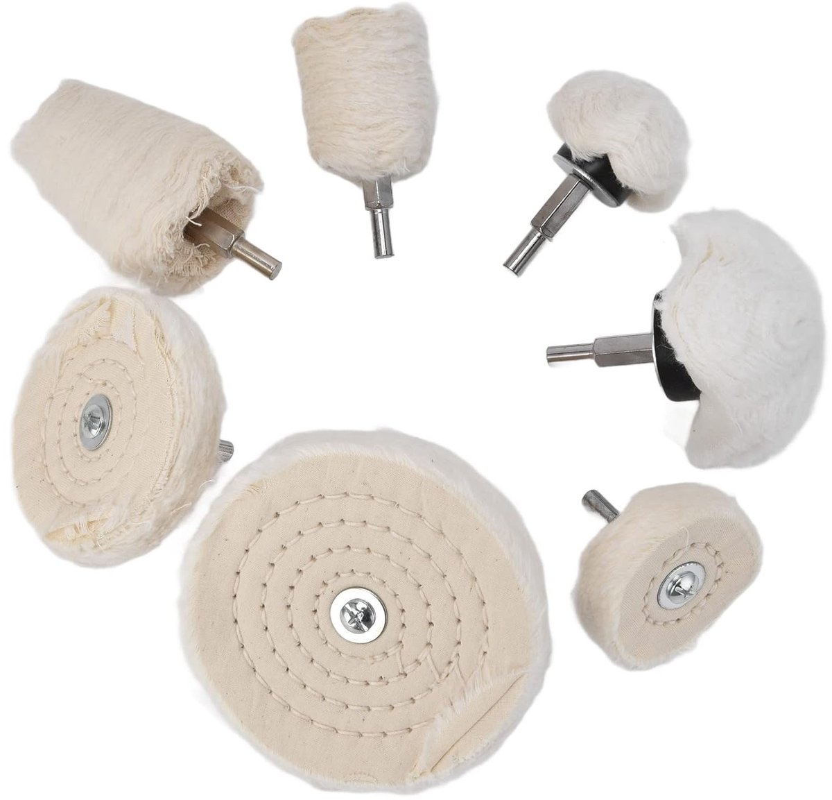 Dailygoods- Polijstschijfkit 7-delig - Katoenflanel Polijstwielen - Polijstgereedschap - 1/4 Inch Schacht - Voor Metaal/Glas - Schokbestendig Polijsteffect - Polijstwielset