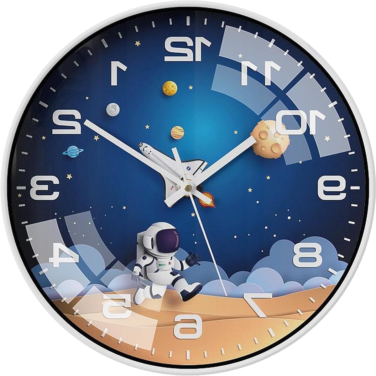 Stil 30cm Kinder Wandklok - Modern Kwarts Design met Kleurrijke Ruimtevaart Astronauten voor Jongens en Meisjes, Perfect voor Slaapkamer en Klaslokaal