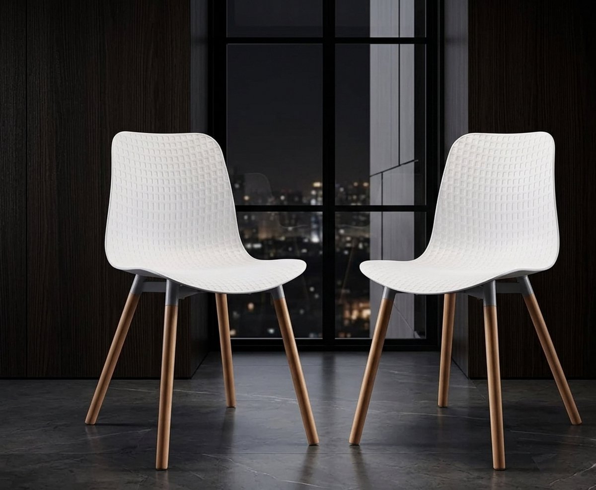 ScandiLuxe Nordic Eetkamerstoelen Set van 2 – Modern Scandinavisch Design Wit met Beukenhouten Poten 47 x 42 x 84 cm