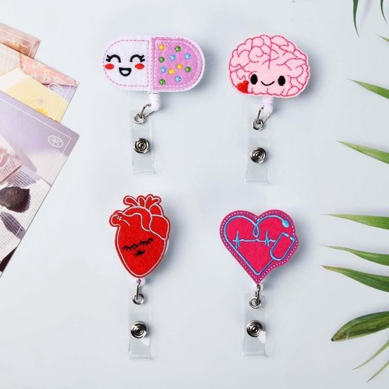 Set van 4 Retractable Badge Reels van Vilt, Schattige ID Badge Houder met Lanyard Clips voor Verpleegkundige, Arts, Docent en Student van Merkloos — afbeelding 4