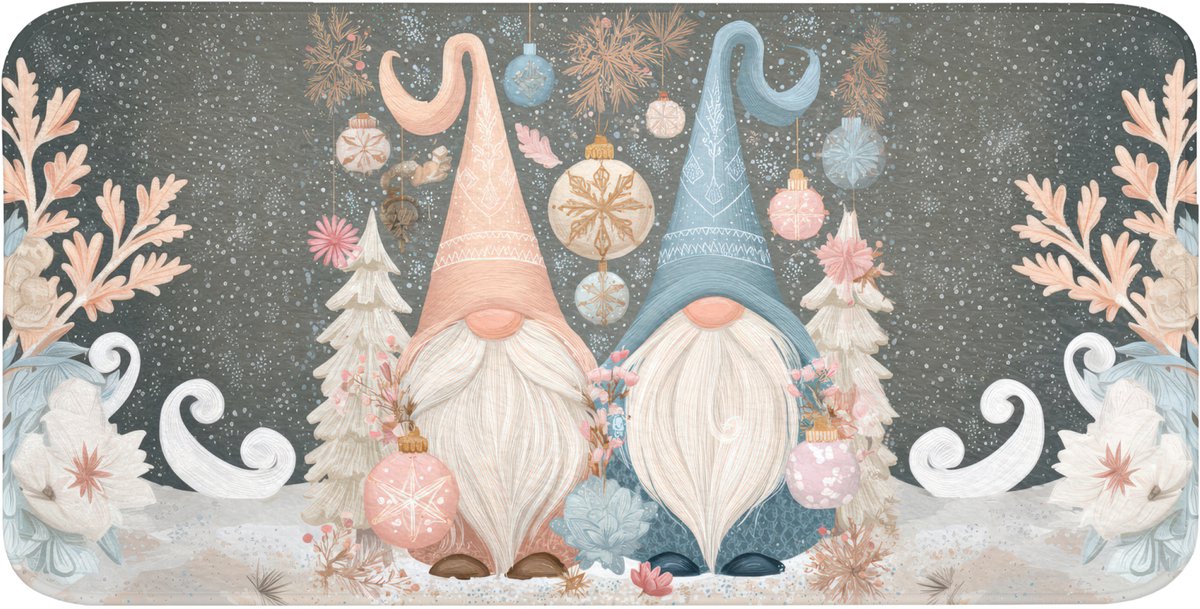 Badmat 120x60 cm - Antislip - Kerst - Gnomen - Pastel - Badmatten voor badkamer - Badkamermat - Douchemat - Badkamer mat