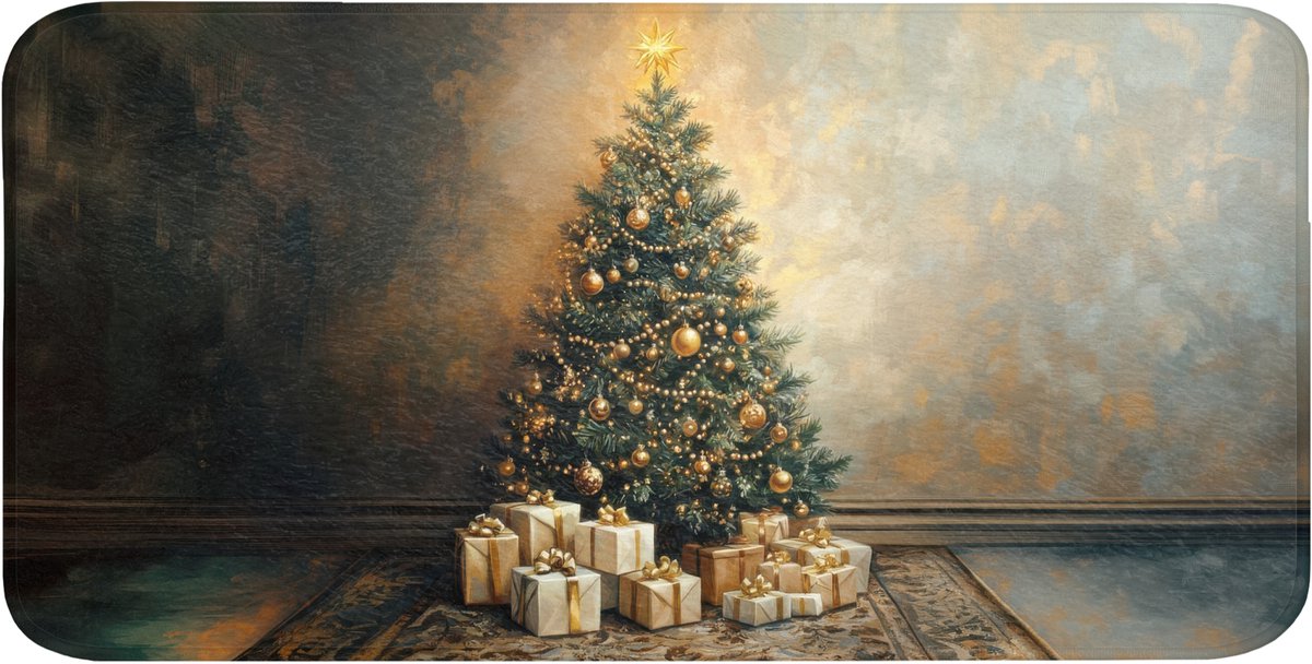 Badmat 120x60 cm - Antislip - Kerstboom - Cadeaus - Goud - Badmatten voor badkamer - Badkamermat - Douchemat - Badkamer mat