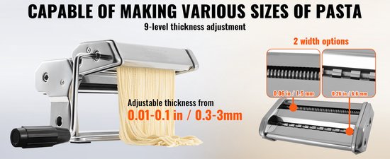 Aafinity Handmatige Pastamachine Set - Roestvrijstalen Noedelroller met 9 Dikte-instellingen en Dubbele Snijinrichting voor Spaghetti en Lasagne van Merkloos — afbeelding 5
