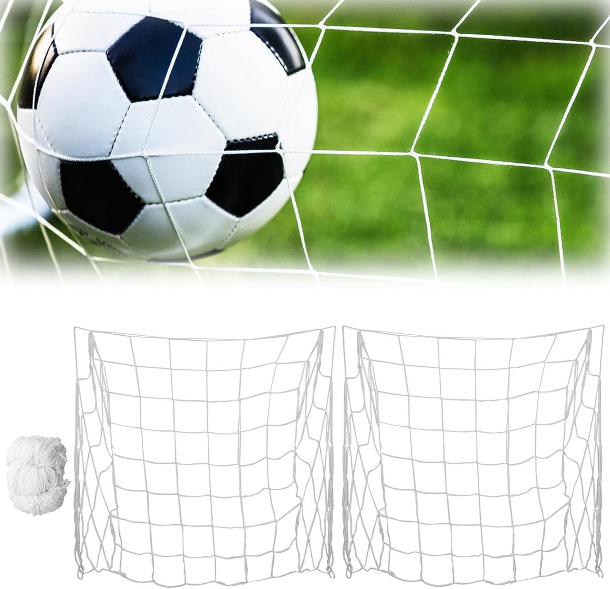 Voetbalnet Set van 2, 180 x 120 cm, Scheurbestendig Vervangingsnet voor Voetbaldoelen, Ideaal voor Training en Wedstrijden