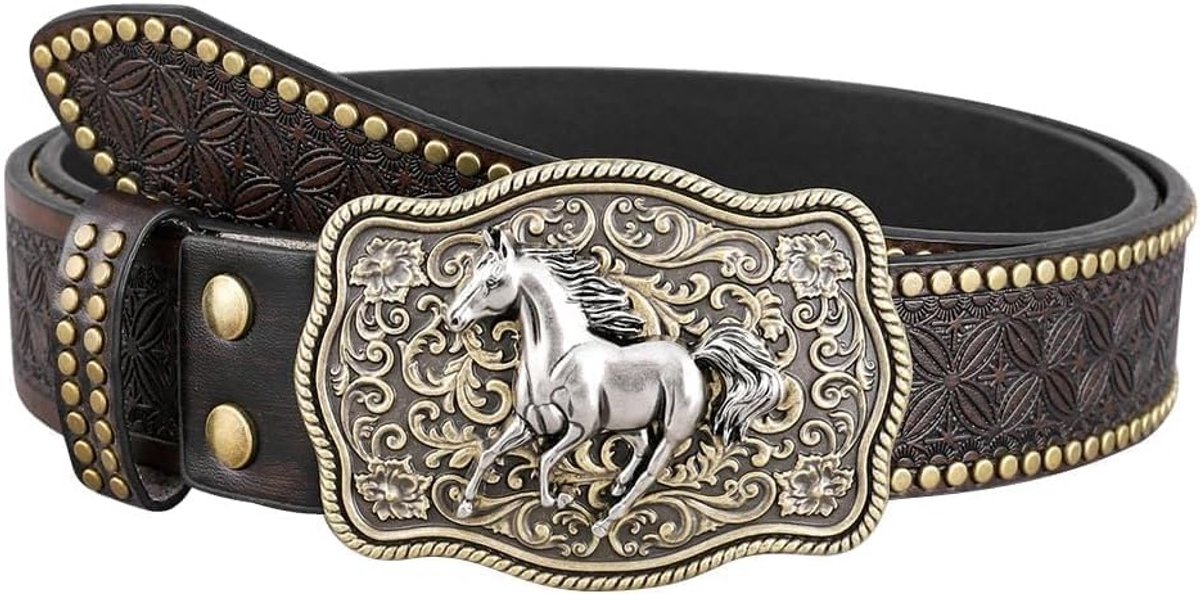 Unisex Cowboyriem met Leer en Vintage Bloemmotief, Ideaal voor Dames en Heren, Perfecte Accessoire voor Western Outfits en Country Stijl