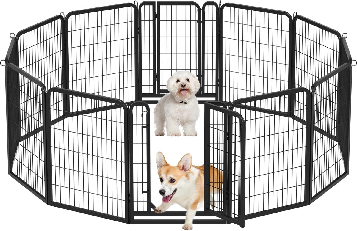 Yaheetech Puppyren opvouwbare vrijloopren met automatische vergrendeling, puppyren voor honden, kat, konijn, opbouw, zonder gereedschap - 80cm hoog, 12-delige