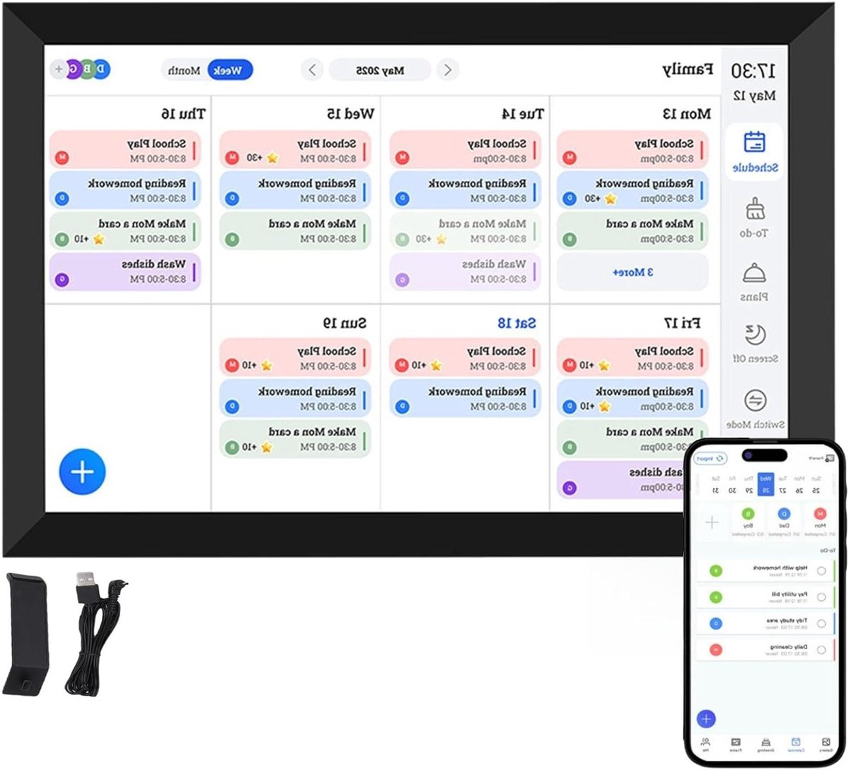 Slimme Digitale Kalender en Taakplanner 10.1 Inch met HD Touchscreen, Interactieve Familieplanner en Digitale Fotolijst voor Gezinsplanning en Organisatie