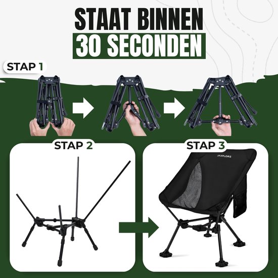 Jaxplore Campingstoel Opvouwbaar - Vouwstoel voor Strand en Camping - Aluminium - Visstoel - Kampeerstoel - 150kg Draagvermogen - Zwart van Merkloos — afbeelding 3
