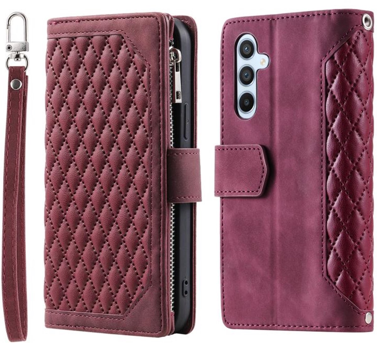 Portemonnee zwart goud wallet book-case rits hoesje iPhone 13 Pro