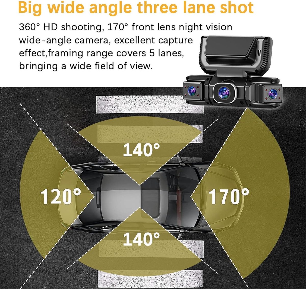 Dashcam - Dashcam voor auto - 4-kanaals dashcam voor - Gratis OBDII-hardwire - 1080P - 24/7 parkeerbewaking, 360° camera met wifi, loopopname, nachtzicht – foto 4