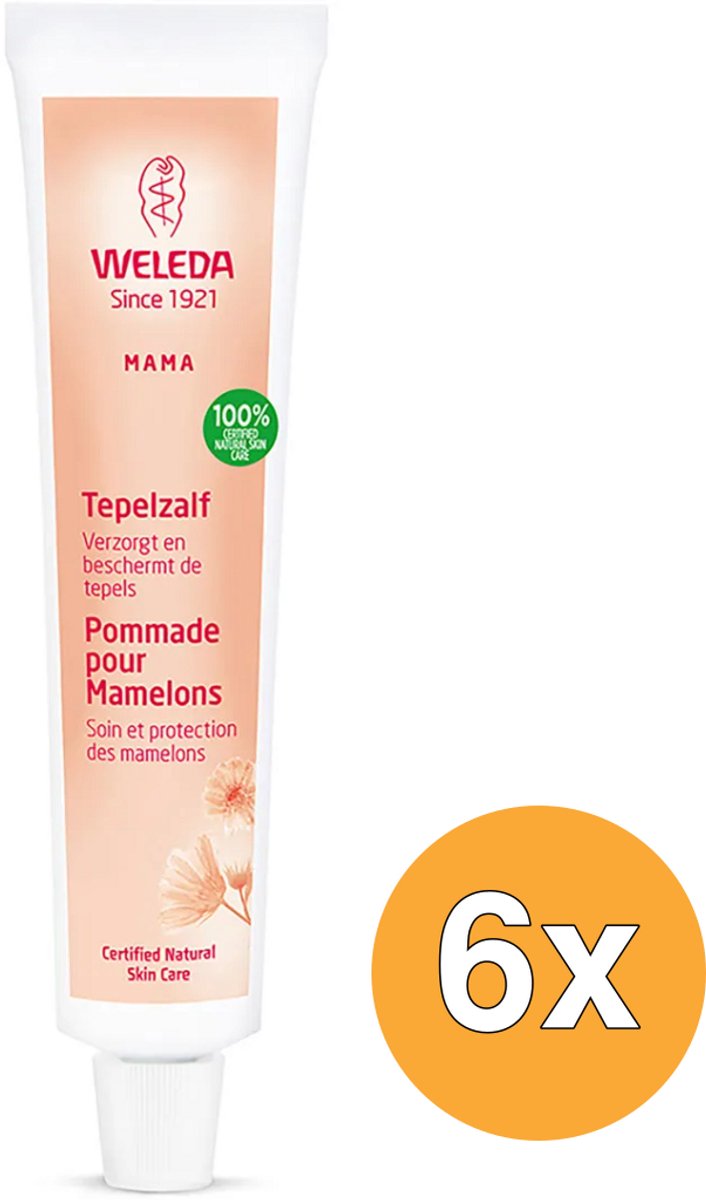 WELEDA - Tepelzalf - Mama & Baby - 25 g - Voordeelverpakking - 6 stuks - Tepelkloven - Gevoelige tepels