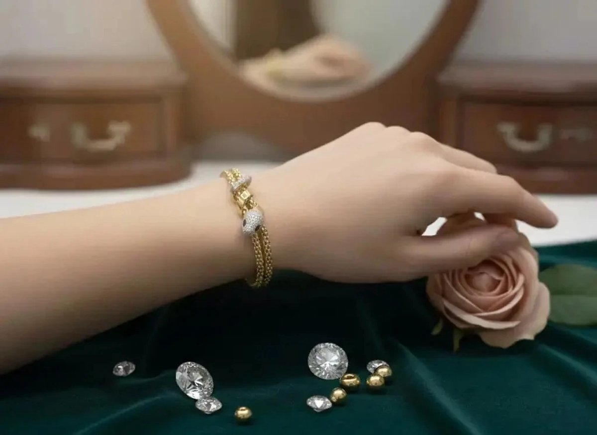 Dorvina 316L Staal 14K Verguld Kunye Dubbel Zincirli Zirkonia Slang Design Dames Armband