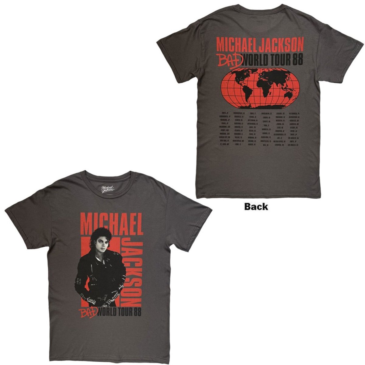 Michael Jackson - Bad World Tour '88 Heren Tshirt - S - Grijs