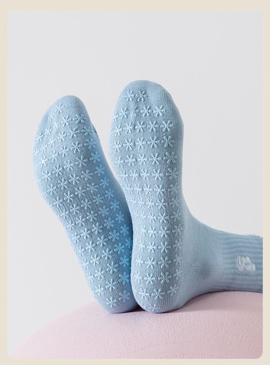 4 Paar - Dames Antislip Yoga Pilates Sokken - Blauwe sokken - Antislip sokken - Yoga Sokken - Ademend Katoenen Enkelsokken met Grip - Voor Ballet, Dans, Fitness & Dagelijkse Workouts van Merkloos — afbeelding 5