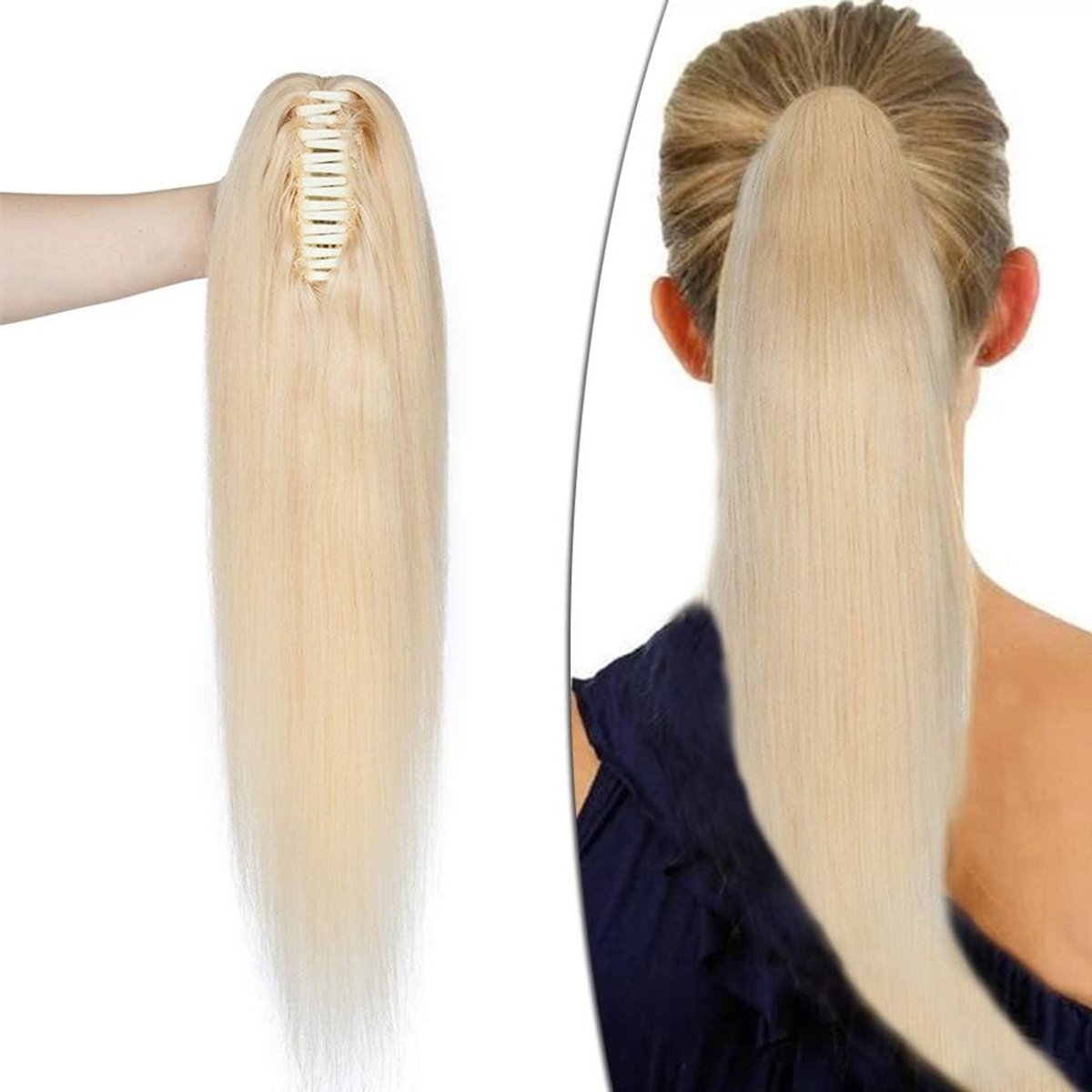 Ponytail Extension van 16 inch in 100% Remy Echt Haar, Bleach Blonde Klip-in Haarstuk voor een Stijlvolle Look (105g)