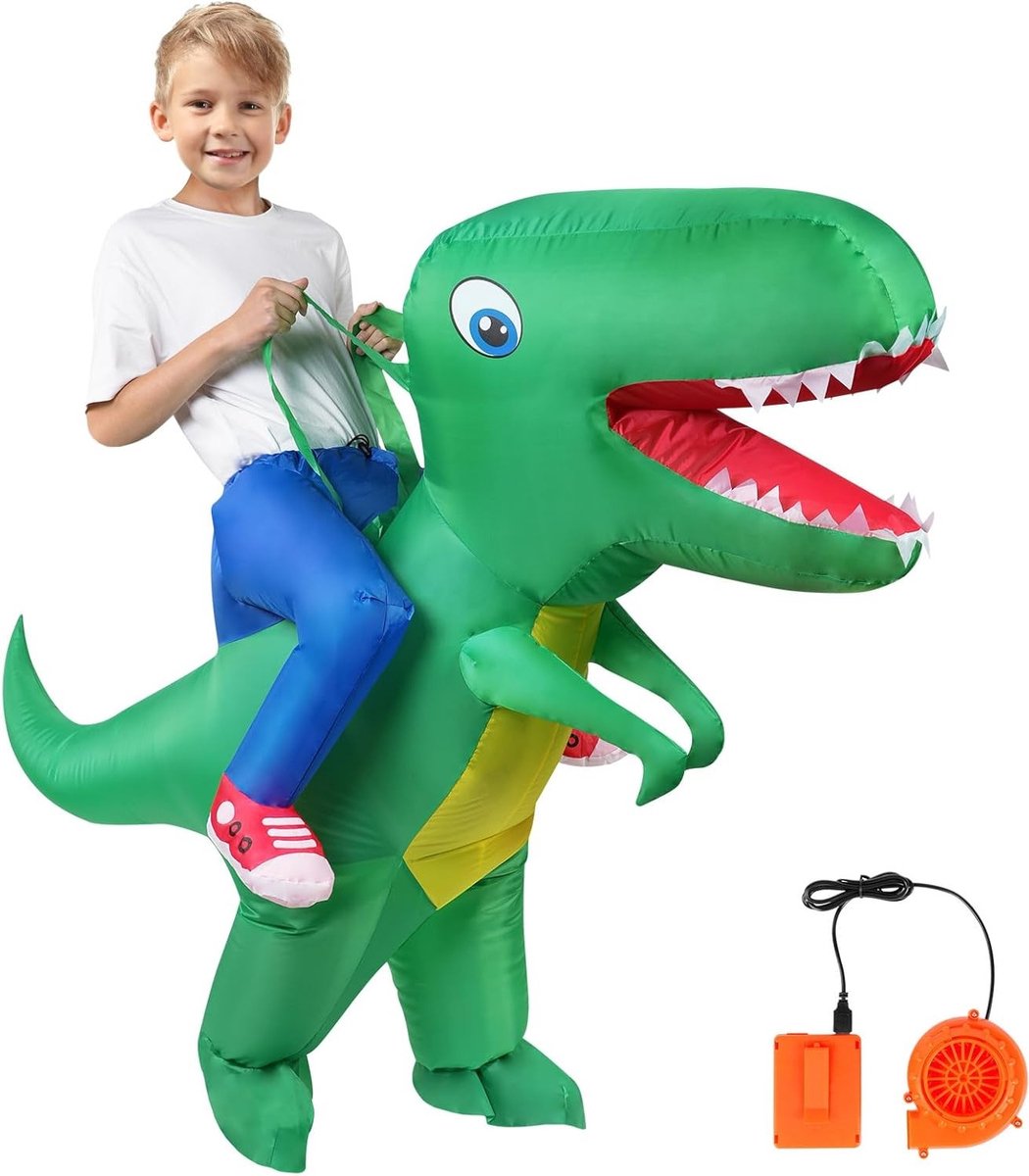 Luxe Opblaasbare T-Rex Dinosaur Kostuum voor Volwassenen en Kinderen, Grappige Groene Dinosaur Halloween Outfit voor Cosplay en Feestjes