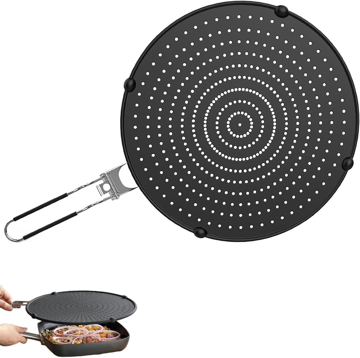 Multifunctionele 32 cm spatscherm met opvouwbare handgreep van silicone en roestvrij staal