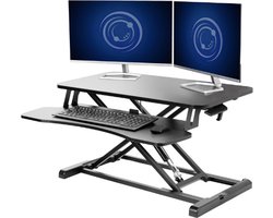 VIVO Sta Bureau Converter 32 Inch – In Hoogte Verstelbare Desk Riser – Dual Monitor En Laptop Werkstation – Met Brede Toetsenbordhouder – Zwart Metalen Ergonomische Bureauverhoger