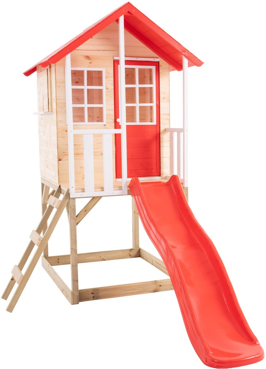 Houten boomhut op palen van FSC®-hout met platform en glijbaan COQUELICOT