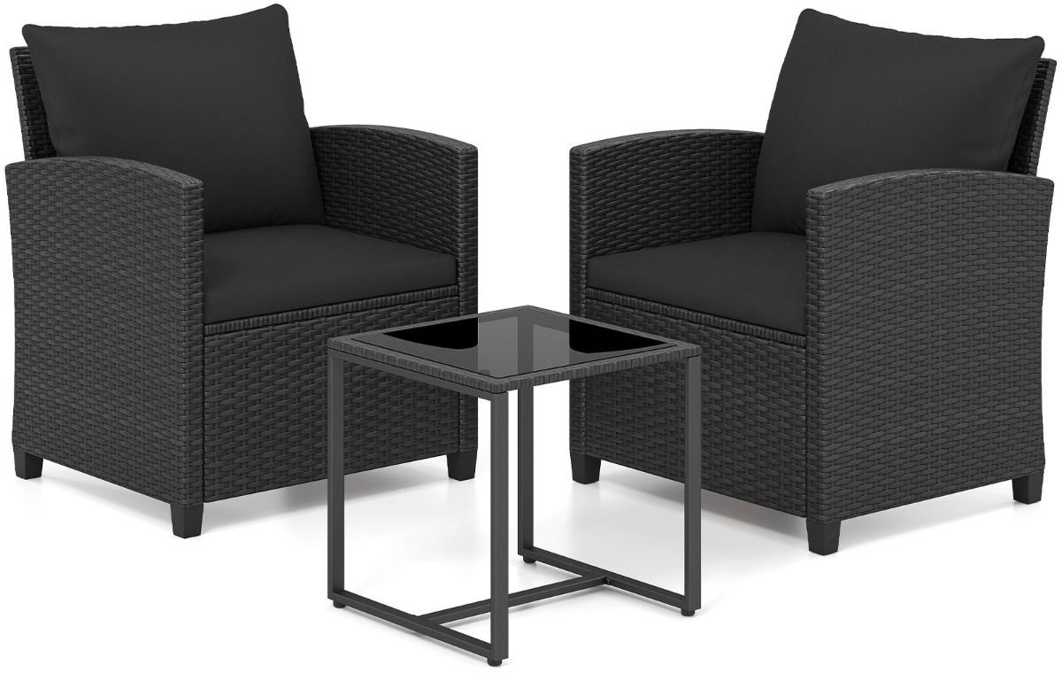 Balkonset 2 personen - Tuinset - Bistroset - Zwart - Weerbestendig - 3 delig - Tuintafel en 2 stoelen - 2 personen - Metaal
