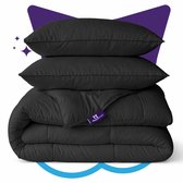 Slaapspeciaal Eazydekbed Hotel Zwart - Dekbed zonder Overtrek - Wasbaar Dekbed - Hoesloos Dekbed - All Year Dekbed - 2 in 1 Dekbed - Dekbed met Vaste Overtrek - Incl. 2 Kussenslopen - 240x220 cm