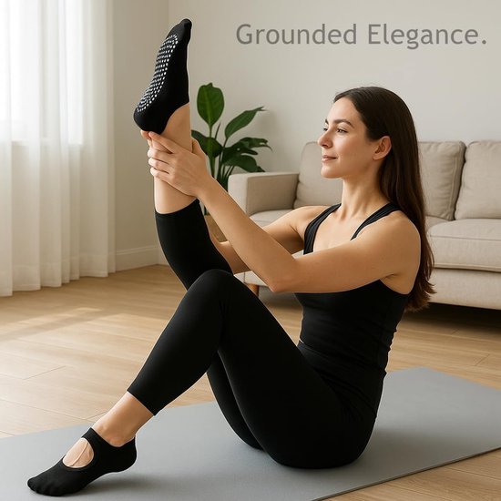 4 Paar - Dames Antislip Yoga & Pilates Gripsokken - Ademend Polyester Sokken - Voor Binnen Gebruik - Voor Ballet, Dans, Fitness & Dagelijkse Workouts - 4 Verschillende Kleuren van Merkloos — afbeelding 5