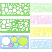 Multicolor teken sjablonen set kunststof geometrische vormen dieren en figuren teken hulpmiddel beide liniaal sjablonen set 7 stuks