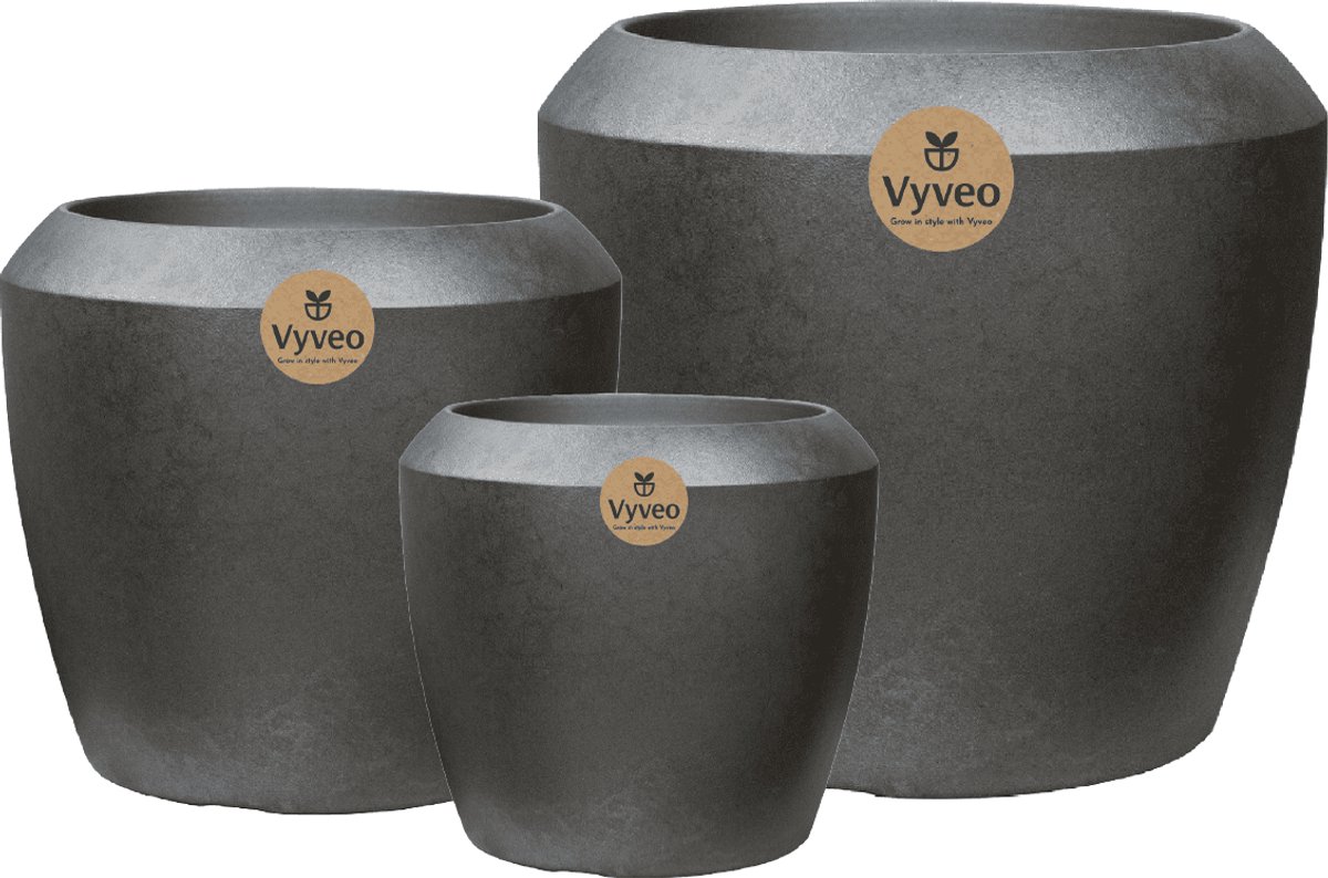 Vyveo - Bloempot Liora - Set van 3 - Zilver metallic - Bloempot voor binnen en buiten - Lichtgewicht - Breukbestendig - Vorstbestendig - UV-bestendig