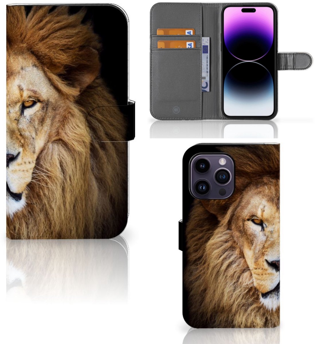 iPhone 15 Pro Max Telefoonhoesje met Pasjes Leeuw