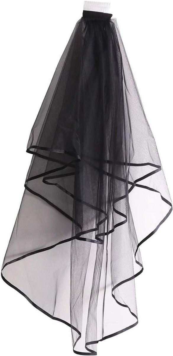 Elegante Zwarte Bruidsluier met Kam voor een Stijlvolle Bruidslook en Haaraccessoire