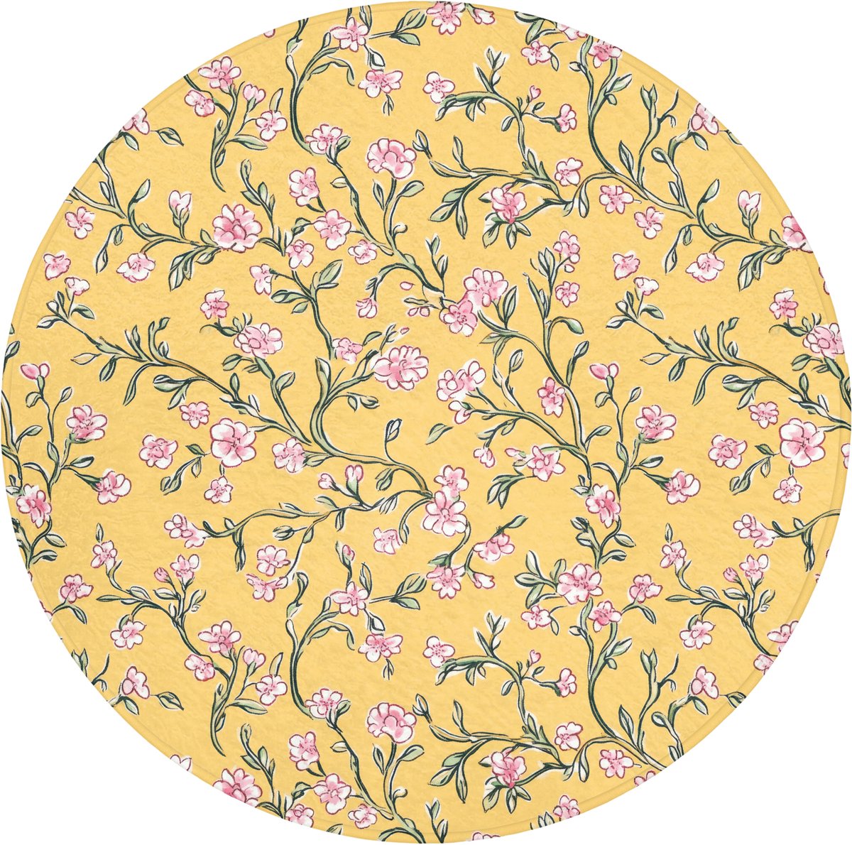 WC mat rond 70x70 cm - Antislip - Bloemen - Motief - Geel - Toiletmat - Vloermat - Douchem