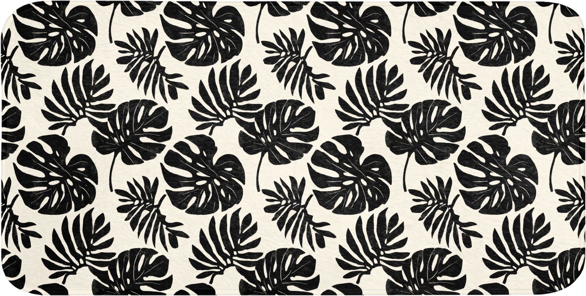 WC mat 120x60 cm - Antislip - Modern - Monstera - Zwart - Toiletmat - Vloermat - Douchemat