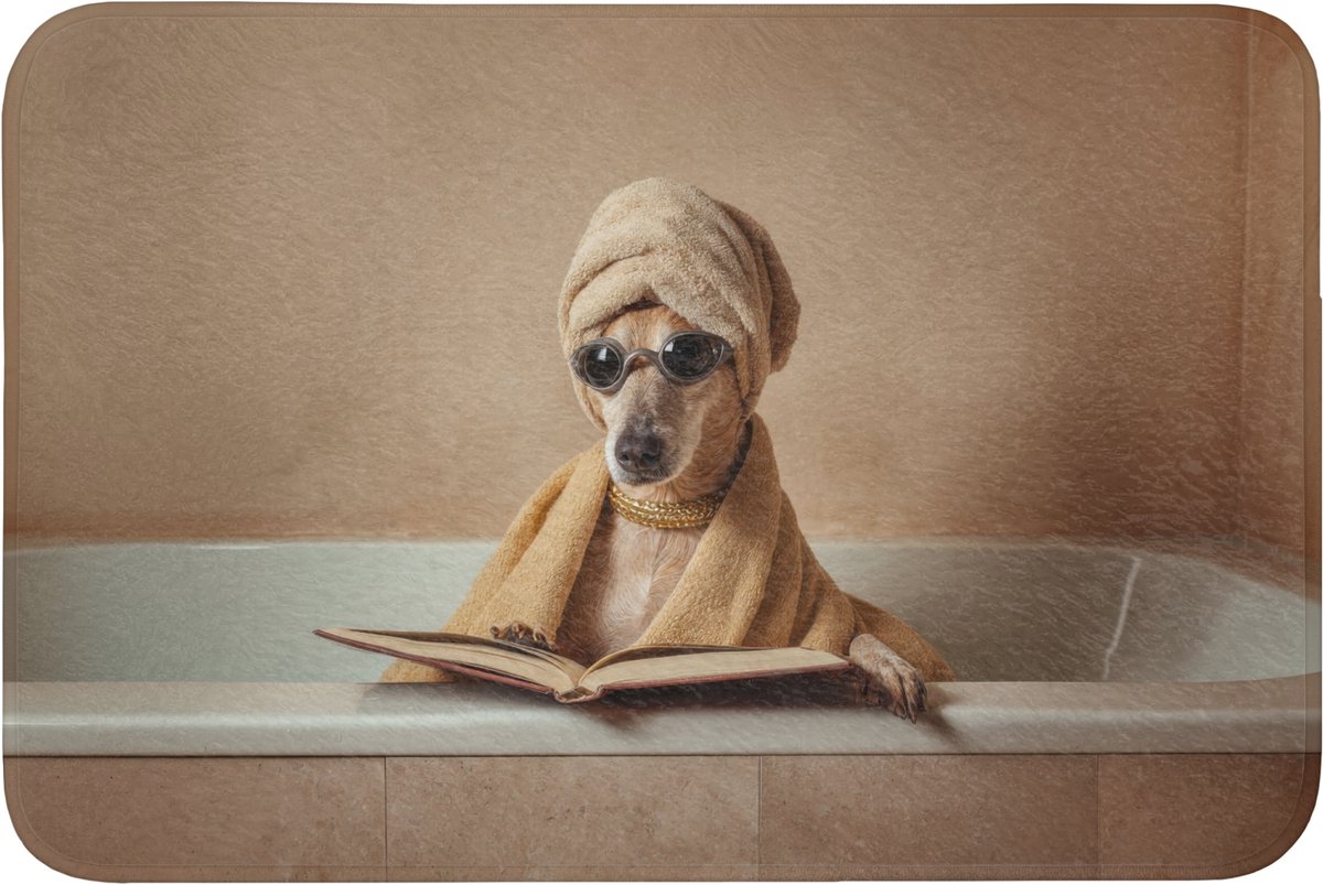 WC mat 90x60 cm - Antislip - Bad - Hond - Boek - Zonnebril - Toiletmat - Vloermat - Douche