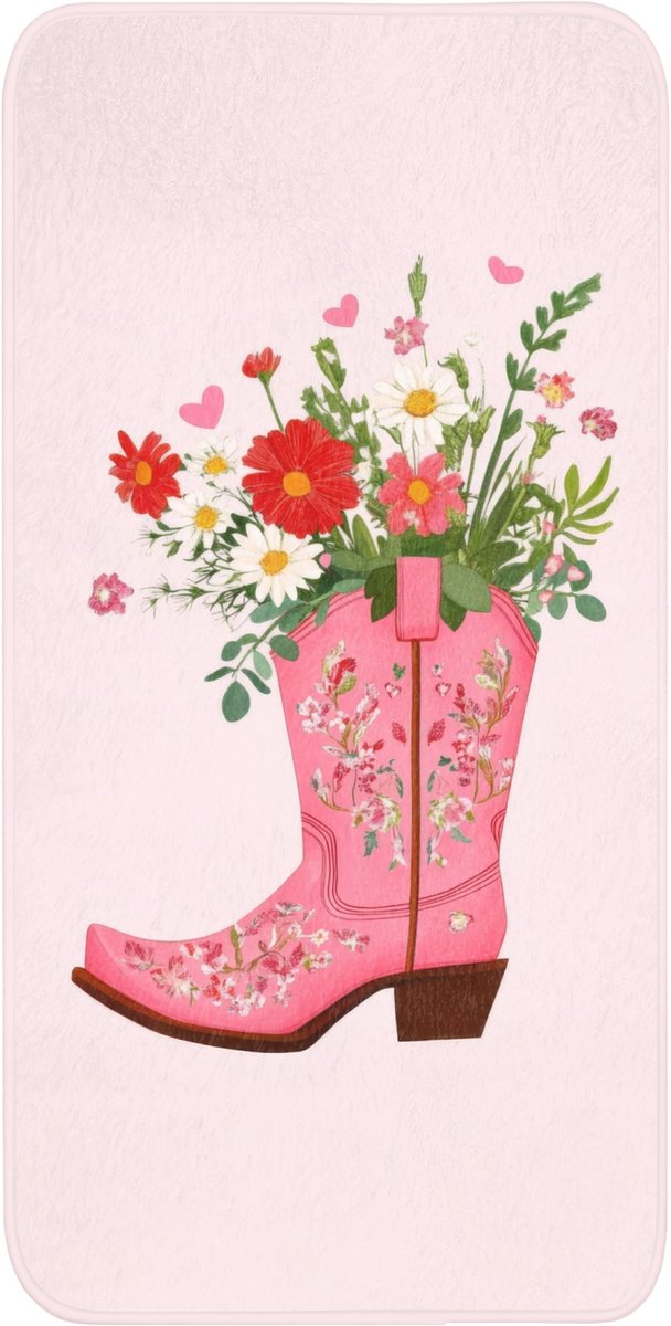 Badmat 60x120 cm - Antislip - Cowboylaarzen - Roze - Boeket - Bloemen - Badmatten voor badkamer - Badkamermat - Douchemat - Badkamer mat