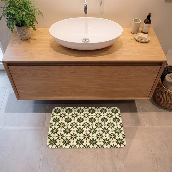 Badmat 60x40 cm - Antislip - Tegel - Dessin - Groen - Badmatten voor badkamer - Badkamermat - Douchemat - Badkamer mat