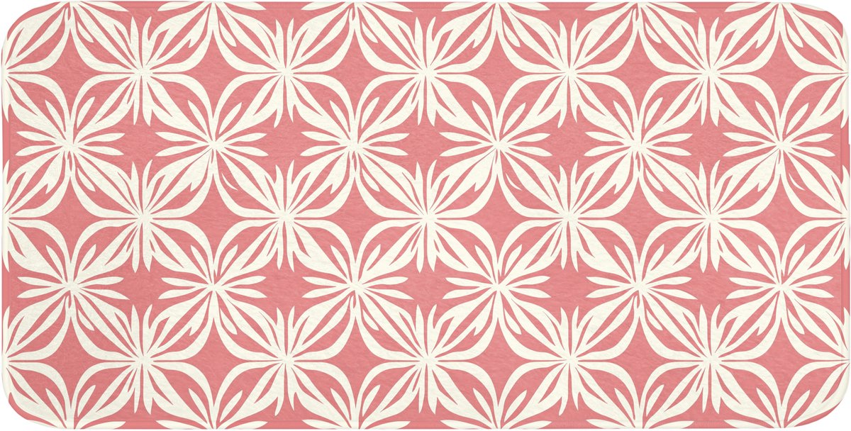 WC mat 120x60 cm - Antislip - Roze - Bloemenmotief - Wit - Modern - Toiletmat - Vloermat -