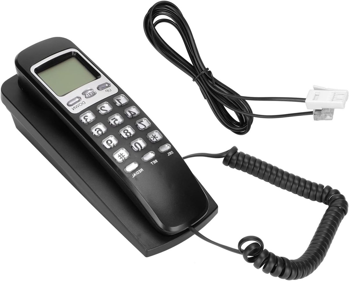 Multifunctionele Bedrade Wandtelefoon met LCD Display, Bel-ID, Kalenderfunctie en Oproepherinnering (Zwart)