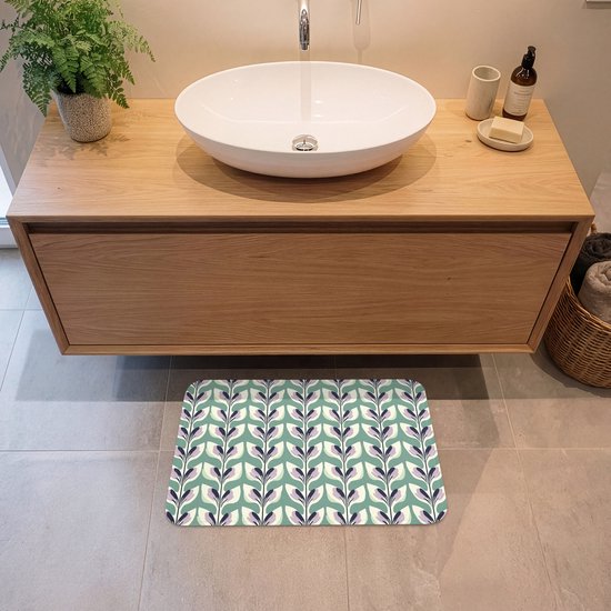 Badmat 60x40 cm - Antislip - Retro - Modern - Groen - Badmatten voor badkamer - Badkamermat - Douchemat - Badkamer mat