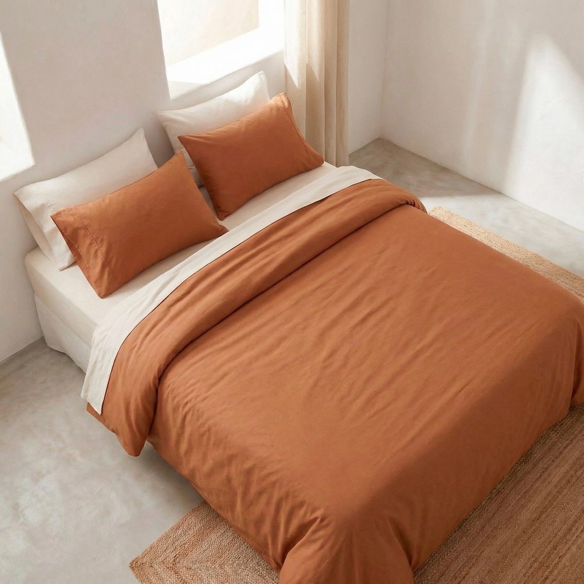 GAMUSI Dekbedovertrekset 100% Katoen – Tegel – 144 thread count (TC) katoen voor zacht en ademend slaapcomfort – Drukknoopsluiting 150 x 220 cm + 2 Kussenslopen