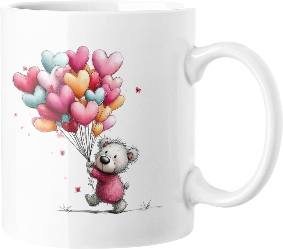 Schattige Teddybeer Hart Ballonnen 11oz Koffiemok - Liefdevol Dierontwerp