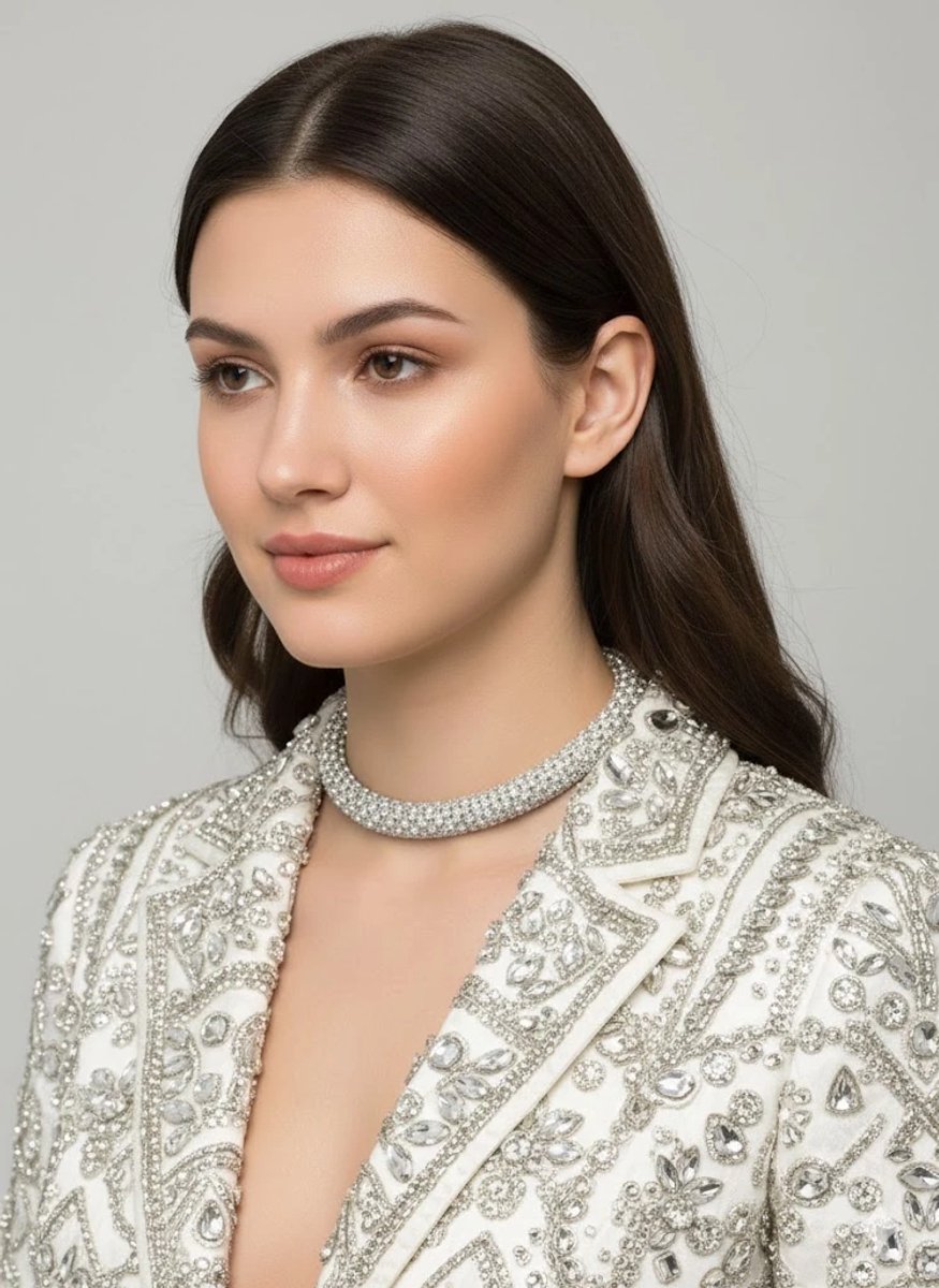 Dorvina Yerli Uretim Abiye Ketting Zilverkleurig Su Yolu Zirkonia Steen Bewerkt Halat Choker Dames Ketting