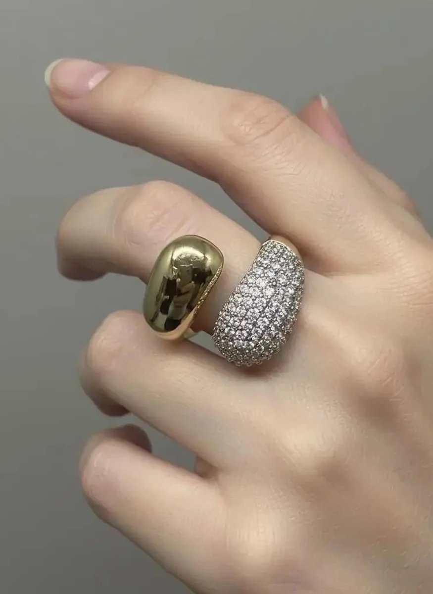 Dorvina VIP Karamaz Messing Op 14K Verguld Zirkonia Verstelbaar Goud Spiral Model Dames Ring