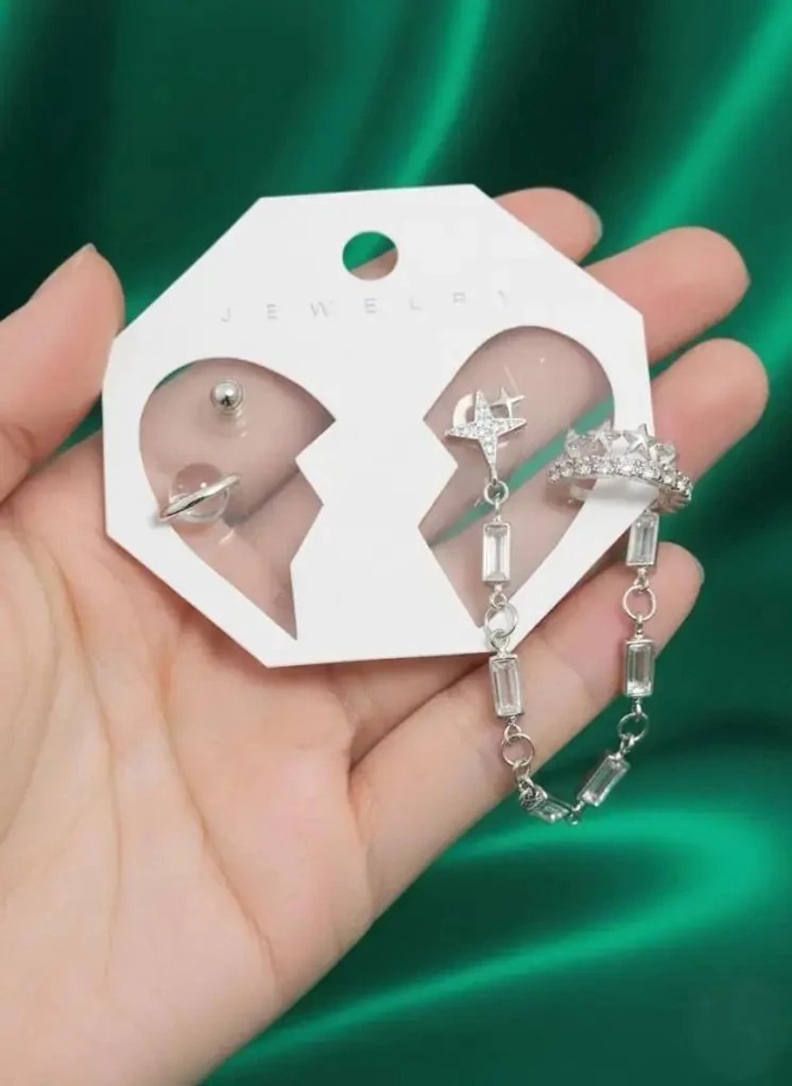 Dorvina Earcuff Kraakbeen Oorbel Messing Zirkonia Hangende Zincirli Zilverkleurig Samanyolu Dames Oorbellen Seti