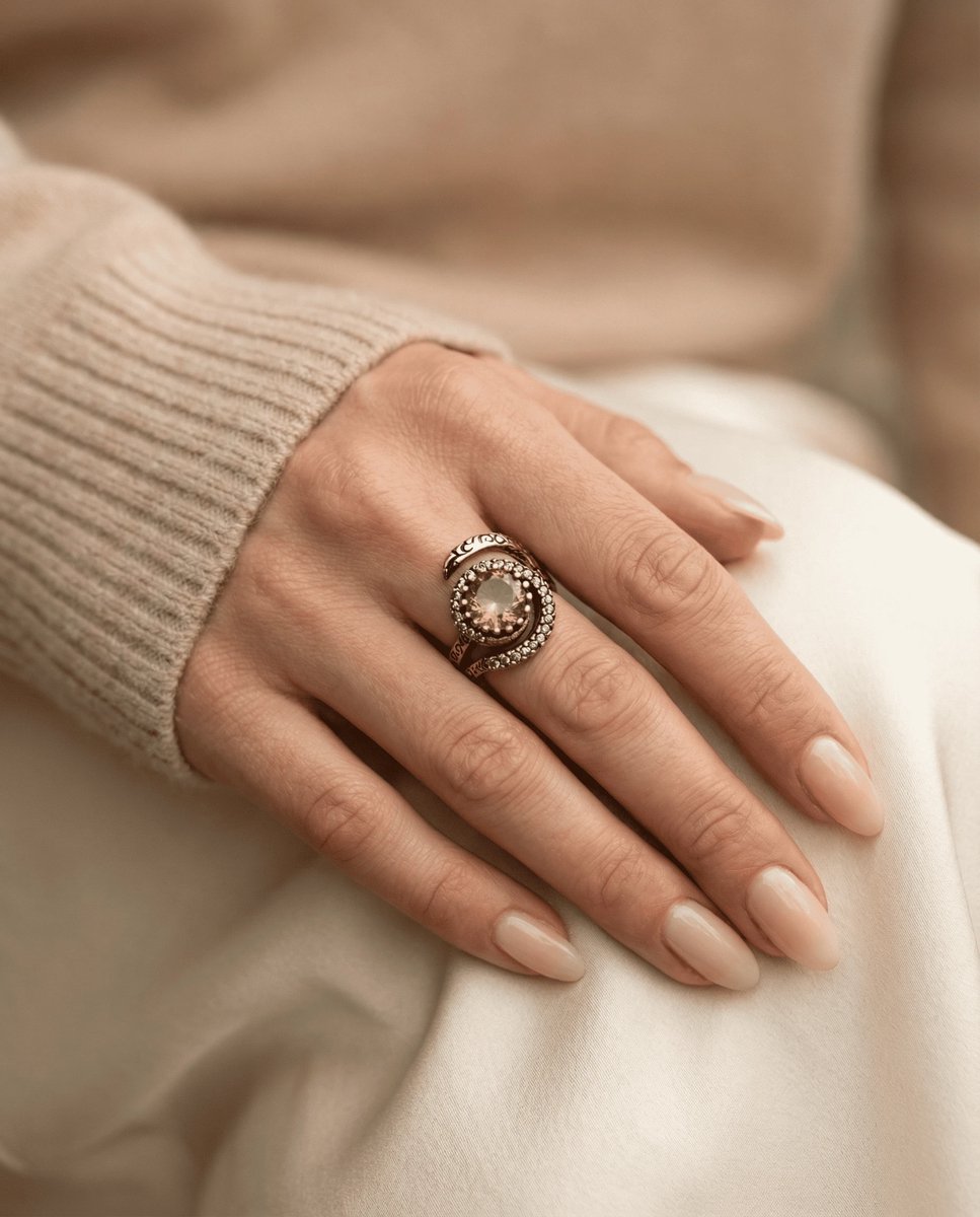 Dorvina Bronzen Sieraad Kleur Kleurveranderend Zultanit Steen Rond Kesim Sarmasik Model Van Voren Verstelbaar Vintage Dames Ring
