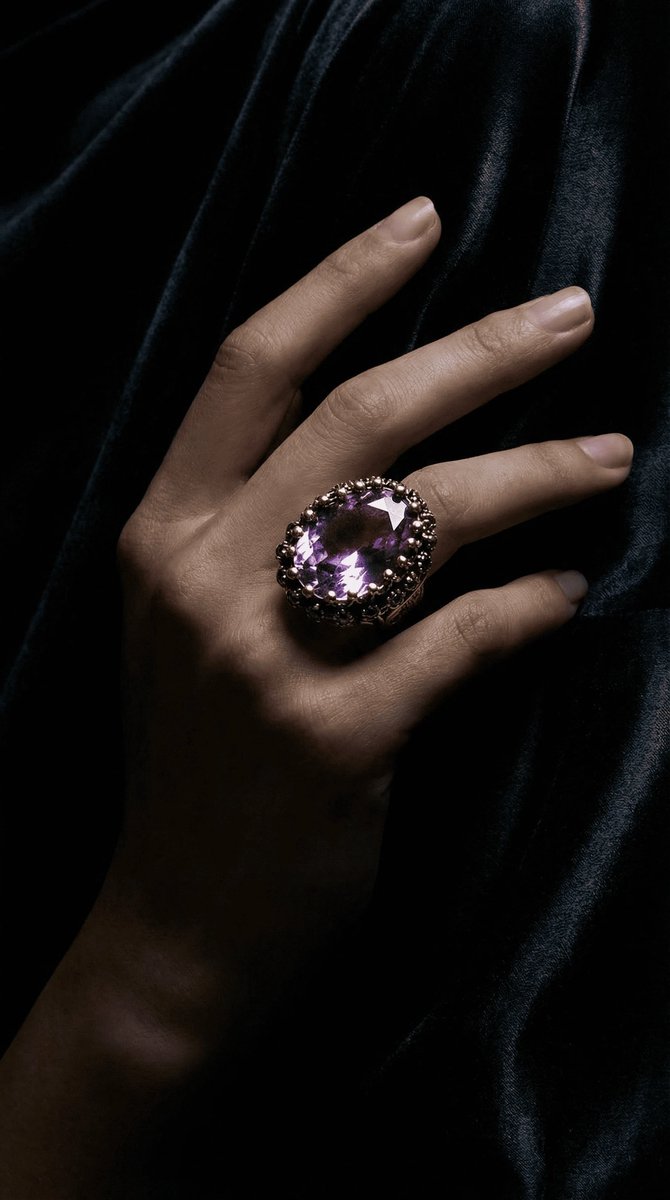 Dorvina Bronzen Sieraad Authentiek Paars Kleur Kristal Steen Ovaal Kesim Sultans Model Vintage Dames Ring