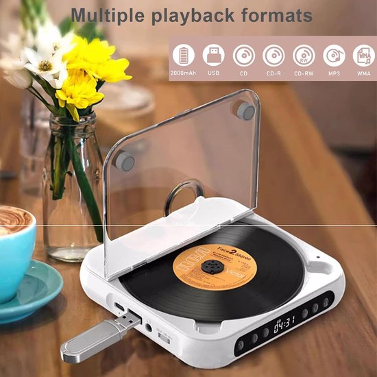 Draagbare cd-speler met Bluetooth 5.3 - wit, 2000 mAh, ondersteunt CD/USB/SD/AUX, voor thuis en reis — afbeelding 3
