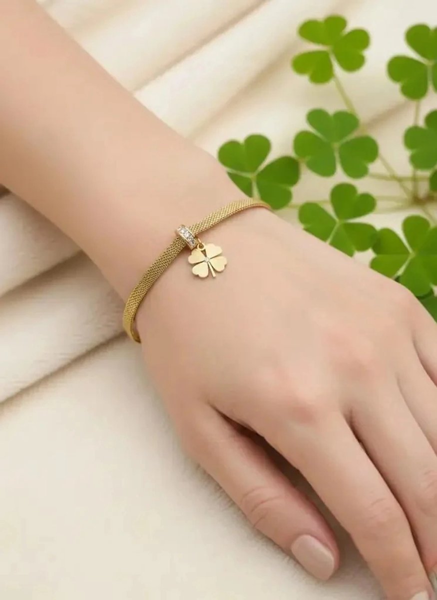 Dorvina 316L Staal Verkleurt Niet Duurzaam Sieraad Goud Ezme Ketting Klaverblad Armband