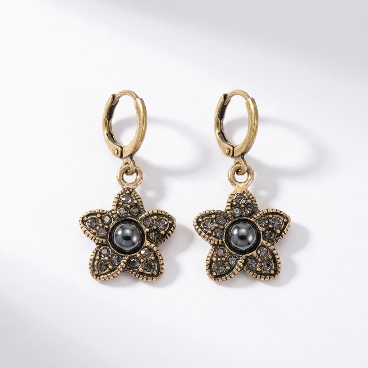 Dorvina Bronzen Oorbellen Authentiek Sieraad Margazit Steen Bloem Model Vintage Dames Oorbellen